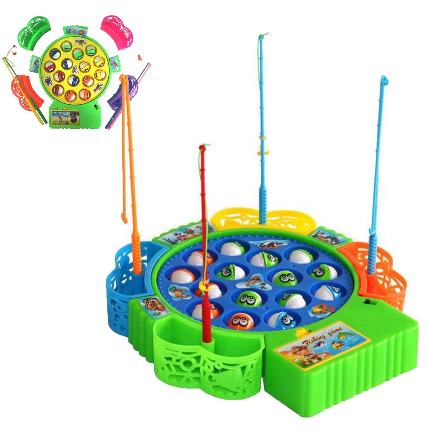 Electric Music Rotating Magnetic Fish Go Fishing Game Kids Educational Toy 