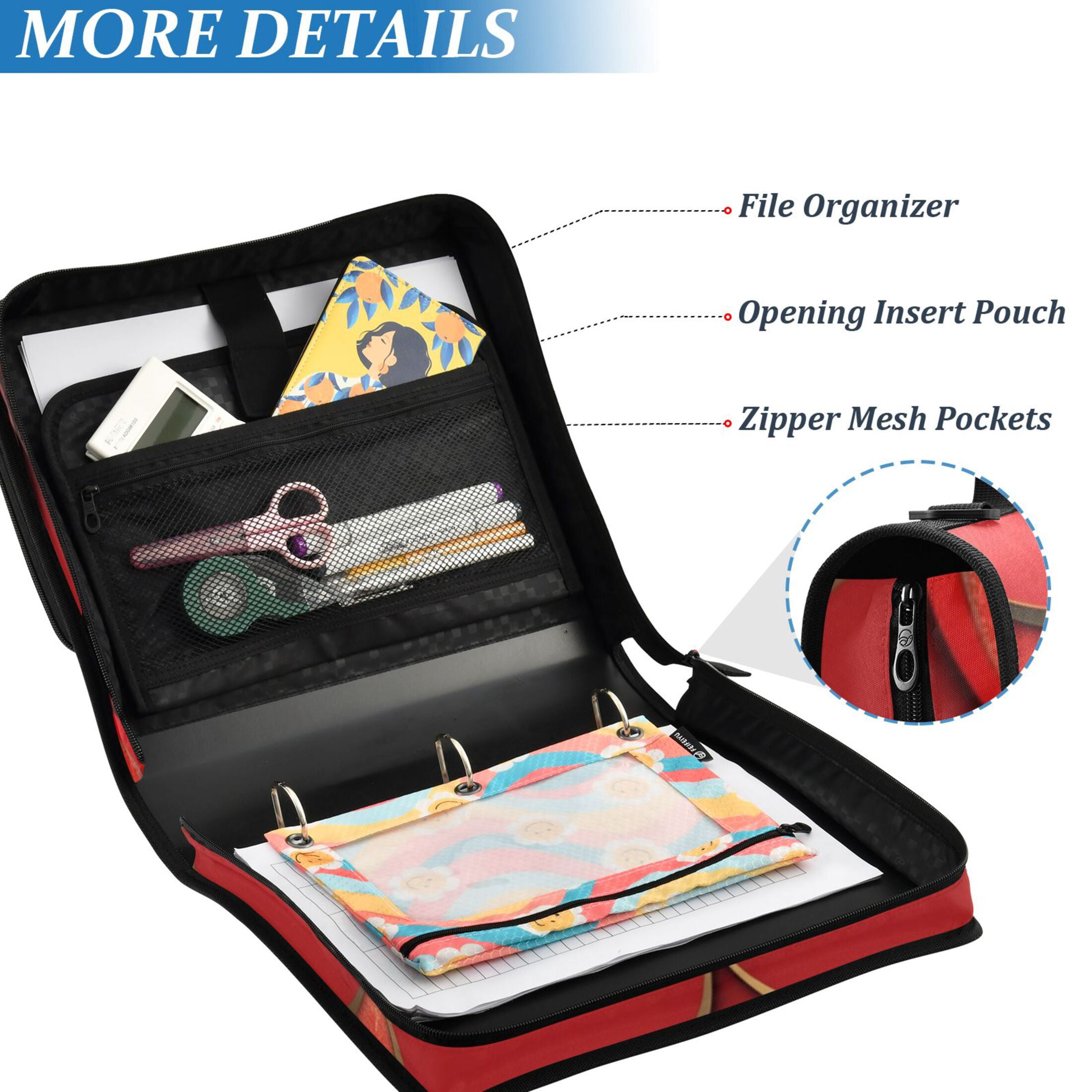 ALAZA Zipper Binder Red Scales 3 Ring Trapper Keeper File Folder Organizer Bag