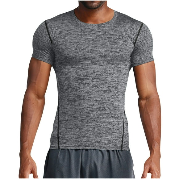 Mens Shirts Sale Clearance! Mens Compression Shirt Solid Color Short Sleeve Workout Tee Shirt Elastic Breathable Gym Athletic Training Tops