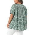 thumbnail image 3 of Agnes Orinda Women's Plus Size Button Down Shirts Floral V Neck Short Sleeve Tops Pleated Casual Summer Blouses 1X Green, 3 of 6