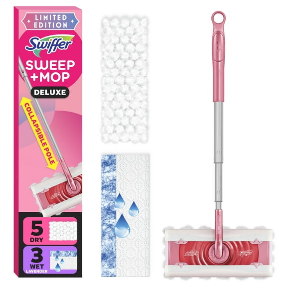 Swiffer Sweep & Mop Deluxe, Wicked Limited Edition Pink, 1 Device, 5 Sweep Refills, 3 Mop Refills