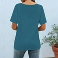 thumbnail image 6 of Yeaiivve Summer Short Sleeve T-Shirt for Women Pleated Front Loose Crew Neck Tops Lightweight Going Out Casual Tee Blouse Blue,L, 6 of 7