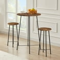thumbnail image 4 of VECELO Bar Stools Set of 2, Industrial Wooden Bar Chairs with Metal Legs, 23.6" Counter Height Round Backless Barstools Set, Brown, 4 of 7