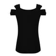 thumbnail image 3 of Olyvenn Stylish Summer Tops Womens Tunic Top Short Sleeve Cold Shoulder V Neck Loose Fit Basic Tee Casual Tops Shirts Blouse Black 12, 3 of 7