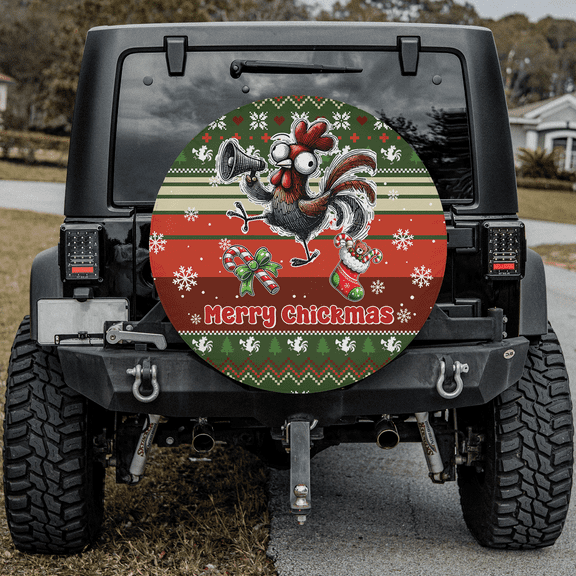 Lotusprinthandmade Merry Christmas Ugly Chicken Spare Tire Cover Without Backup Camera Hole 6 Sizes (27 in.)