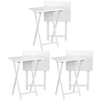 PJ Wood Folding TV Snack Tray Table Desk Stand, White (6-Piece Set)