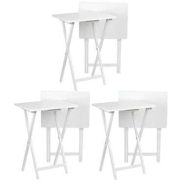 PJ Wood Folding TV Snack Tray Table Desk Stand, White (6-Piece Set)