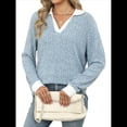 thumbnail image 2 of Suéteres de Cuello en V para Mujer, Jersey con Bloques de Color, Mangas Largas, Corte Holgado, Estilo Informal, Tipo Túnica, Camisetas. Azul XXL, 2 of 10