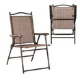 thumbnail image 2 of Topbuy 2-Piece Folding Outdoor Patio Chair Sling Back Camping Chair with Armrest & Pillow Coffee, 2 of 10