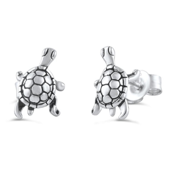 SilverCloseOut Sterling Silver Womens Small Turtle Stud Earrings for Teens - 9mm