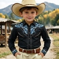 thumbnail image 2 of FINALGANG Boy's Western Cowboy Shirt Print Long Sleeve Regular Fit Shirts Kids Western Cowboy Shirt Casual Button Down Tops For Boys Party Shirt 10-11 Years, 2 of 4