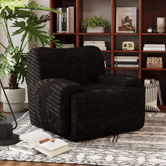 EHANCIS Boneless Modern Accent Chair, 42" Wide Upholstered Oversized Armchair with Deep Seat, Comfy Reading Lounge Chair for Living Room, Black
