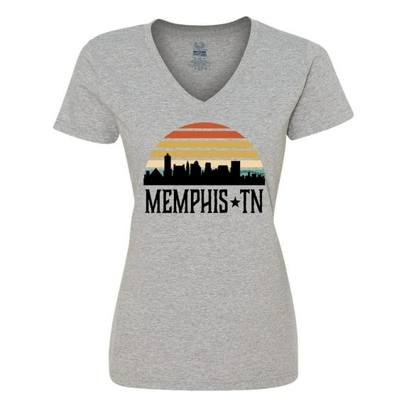 Inktastic Memphis Tennessee Skyline Retro Sunset Women's V-Neck T-Shirt