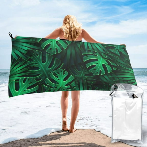 Beach Towel Tropical Leaves Palm Towel Decor Stuff Quick Dry Super Absorbent Towel Oversized Sand Free Towel Women Men 27.5"X55"