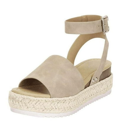 

Women s Topic Open Toe Buckle Ankle Strap Espadrille Wedge Casual Synthetic Sandal Summer Beach Platform Sandals