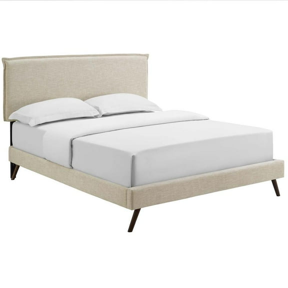 Modway Amaris Queen Fabric Platform Bed with Round Splayed Legs in Beige
