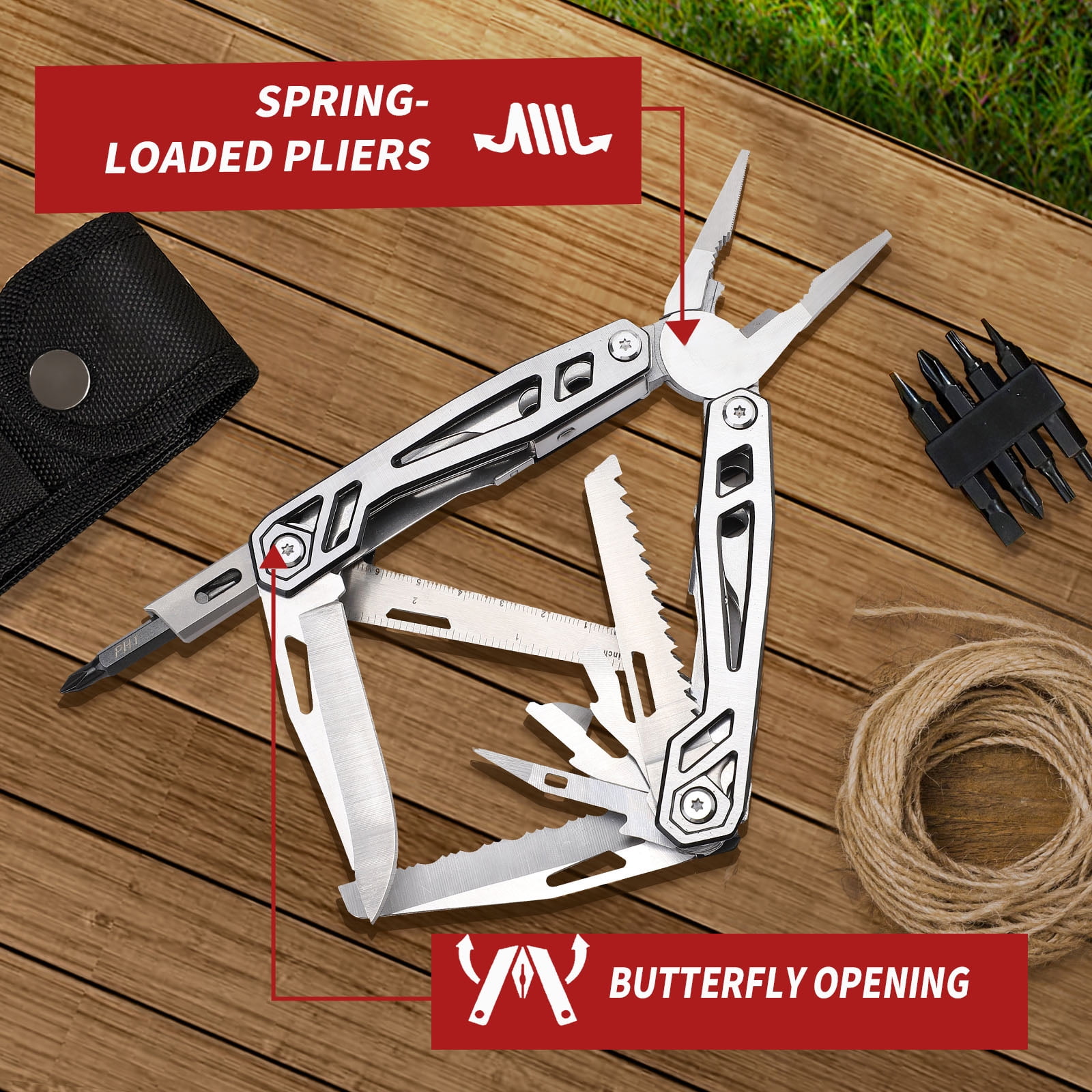 Tawom 21-in-1 Multitool Pocket Knife, Stainless Steel Pliers With Screwdrivers, Self-locking Multi Tools with EDC Gear, Ideal for Outdoor, Camping, Birthday, Father's Day Gifts For Men
