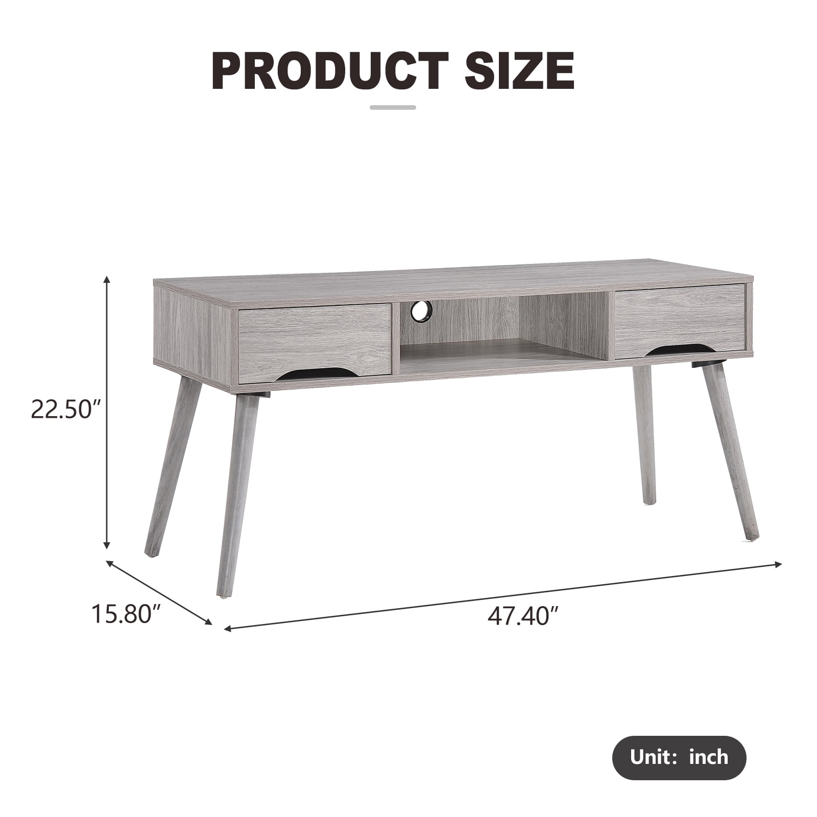 Kadyn Rectangle Coffee Table, Mid Century TV Stand with 2 Drawer & Shelf, Modern Coffee Table for Living Room, Plaid Grey Oak Kadyn Rectangle Coffee Table, Mid Century TV Stand with 2 Drawer & Shelf, Modern Coffee Table for Living Room, Plaid Grey Oak