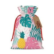 ZICANCN Christmas Gift Bags, Hibiscus Flower Pineapple Reusable Fabric Drawstring Storage Bags with Drawstring, Medium Size