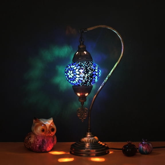 Asylove Mosaic Moroccan Swan Lamp, Turkish Tiffany Lamp, Decorative Table Lamp, Globe Desk Lamp, Authentic Lighting, Made in Turkiye, 5 inch Size Spheres, Lamp Dimensions 18.5 x 9 Inch