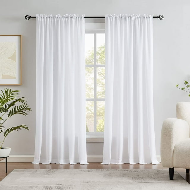 Cortinas semitransparentes de Terciopelo Blanco de 96 Pulgadas de Largo para Dormitorio, Sala de Estar, Textura Suave, Cortinas de Gasa con Bolsillo para Barra, 52 x 96 Pulgadas (2 Paneles)