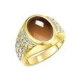 thumbnail image 4 of RYLOS Men's Rings Yellow Gold Plated Silver Nugget Ring with Cabochon Gemstone & Diamonds Smoky Quartz Rings For Men Size 12, 4 of 8