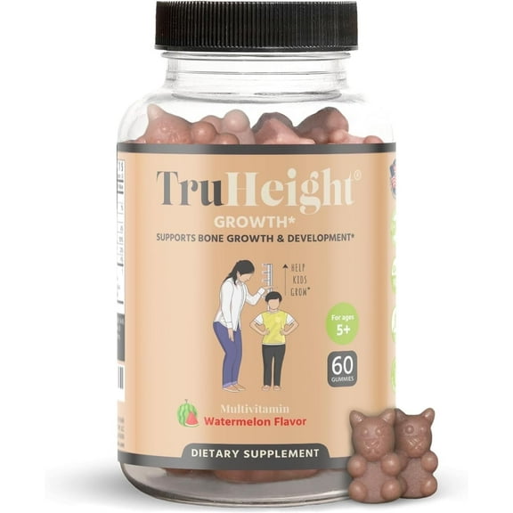 TruHeight Growth Gummies (Watermelon) Natural Growth & Development Supplement for Kids & Teens - Endorsed By Pediatricians - Vitamin D, K, Calcium & Ashwaganda, Bone Strength - Kids Vitamins, Ages 5 