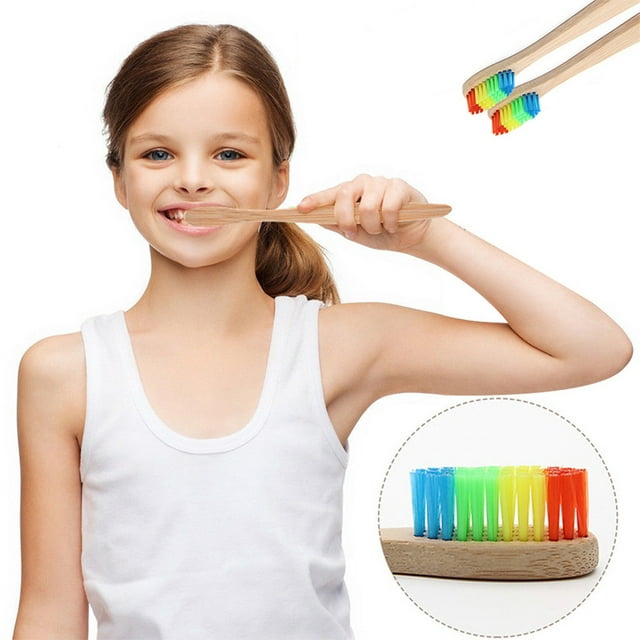 Mohdy Rainbow Bamboo and Wood Toothbrush 2Pcs,Toothbrush Rainbow Brush Soft Teeth 2Pcs Fibre Bathroom Products,Include:2 Rainbow Bamboo Toothbrushes,Material:High Quality