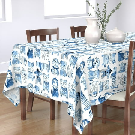 

Cotton Sateen Tablecloth 70 x 120 - Dogs Monochrome Illustrations Jazz Blues Breeds Indigo Cute Animals Gender Neutral Watercolor Animal Print Custom Table Linens by Spoonflower