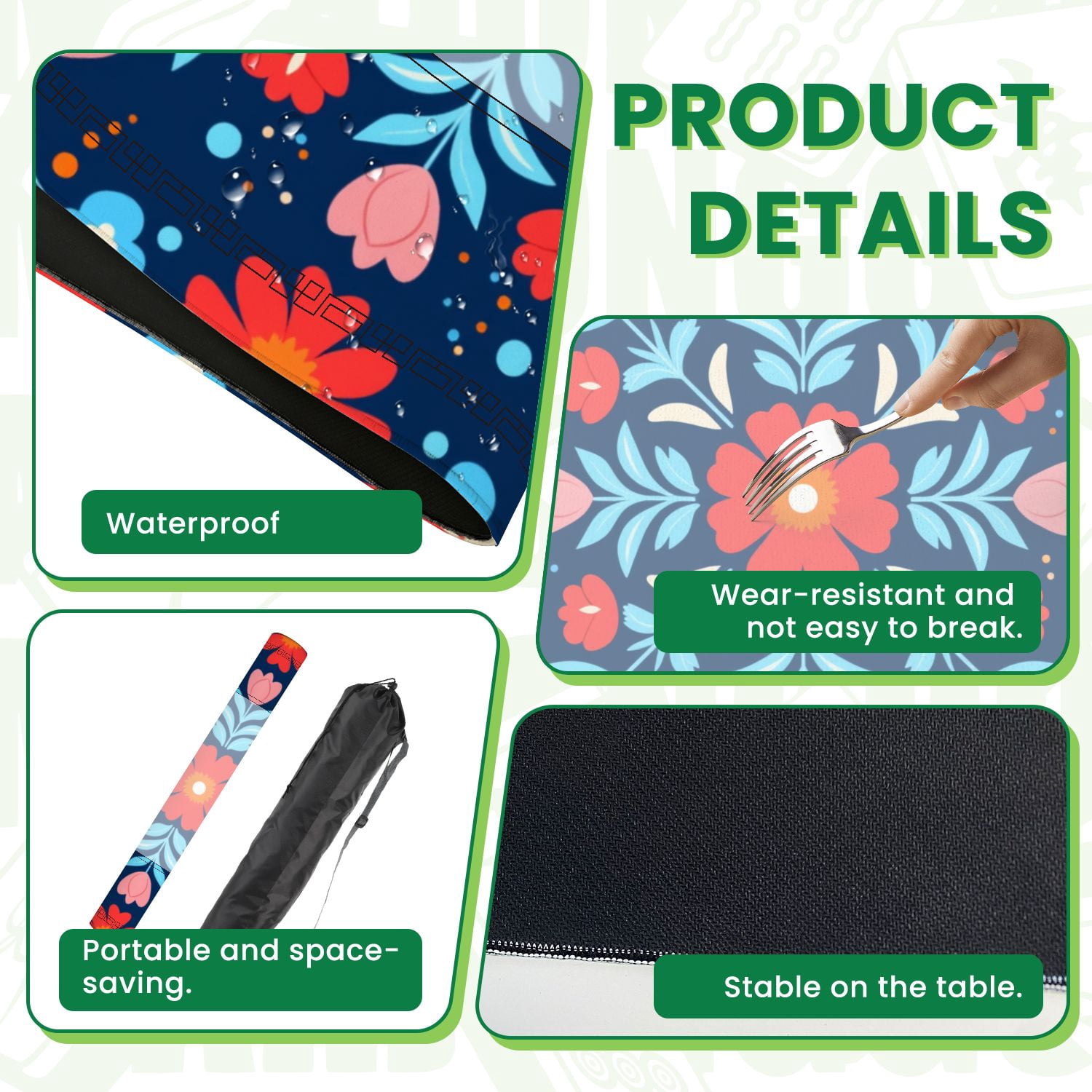 Mahjong Mat 31.5" x 31.5" Symmetrical Floral Folk Red Pink Flowers Dark Blue Non-Slip Noise Reduction American Mahjong Tiles Table Cover for Dominoes Poker Card Board Games Gift
