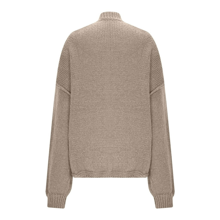 Teyfeniy Khaki Oversized Turtleneck Sweater for Women High Collar