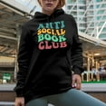 thumbnail image 2 of Anti Social Book Club, Reading Enthusiast Introverts, Groovy Retro Wavy Text Merch Gift, Black Hooded Sweatshirt or Hoodie, 3XL, 2 of 5