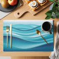 thumbnail image 2 of Turquoise Striped Placemats Set of 8, Modern Abstract Art Wave Moire Gradient Placemats for Dining Table, Place Mats for Kitchen Tabletop, Waterproof Wipeable Dining Table Mats Set, 2 of 9