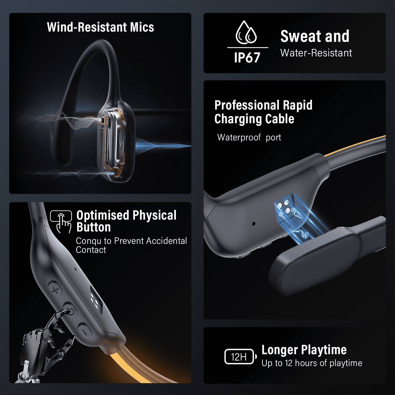 Bone Conduction Headphones Bluetooth 6.0 Open Ear Headphones with Dual Driver Sound, LED Safety Light, Game Mode & Dual Device Connection, IP67 Sport Headphone for Night Running, Cycling, Workout thumbnail 10
