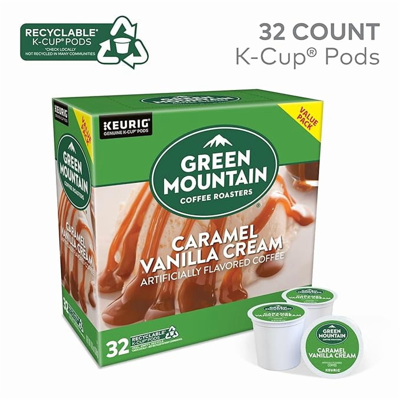 Green Mountain Coffee Roasters Caramel Vanilla Cream, Single-Serve Keurig K-Cup Pods, Flavored Light Roast Coffee Pods, 32 Count