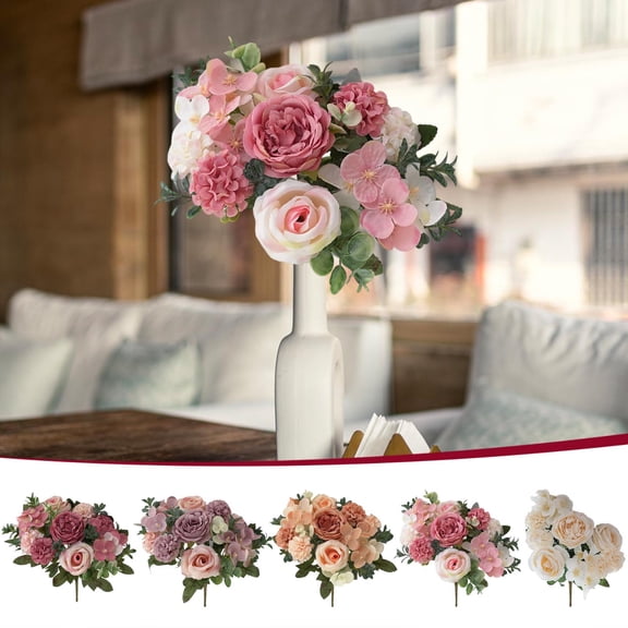 AZXY Artificial Blush Pink Roses Bouquet, Real-Looking Fake Silk Flowers for Home Outdoor Decor, Faux Floral Arrangement for Table Centerpieces & Wedding Decoration
