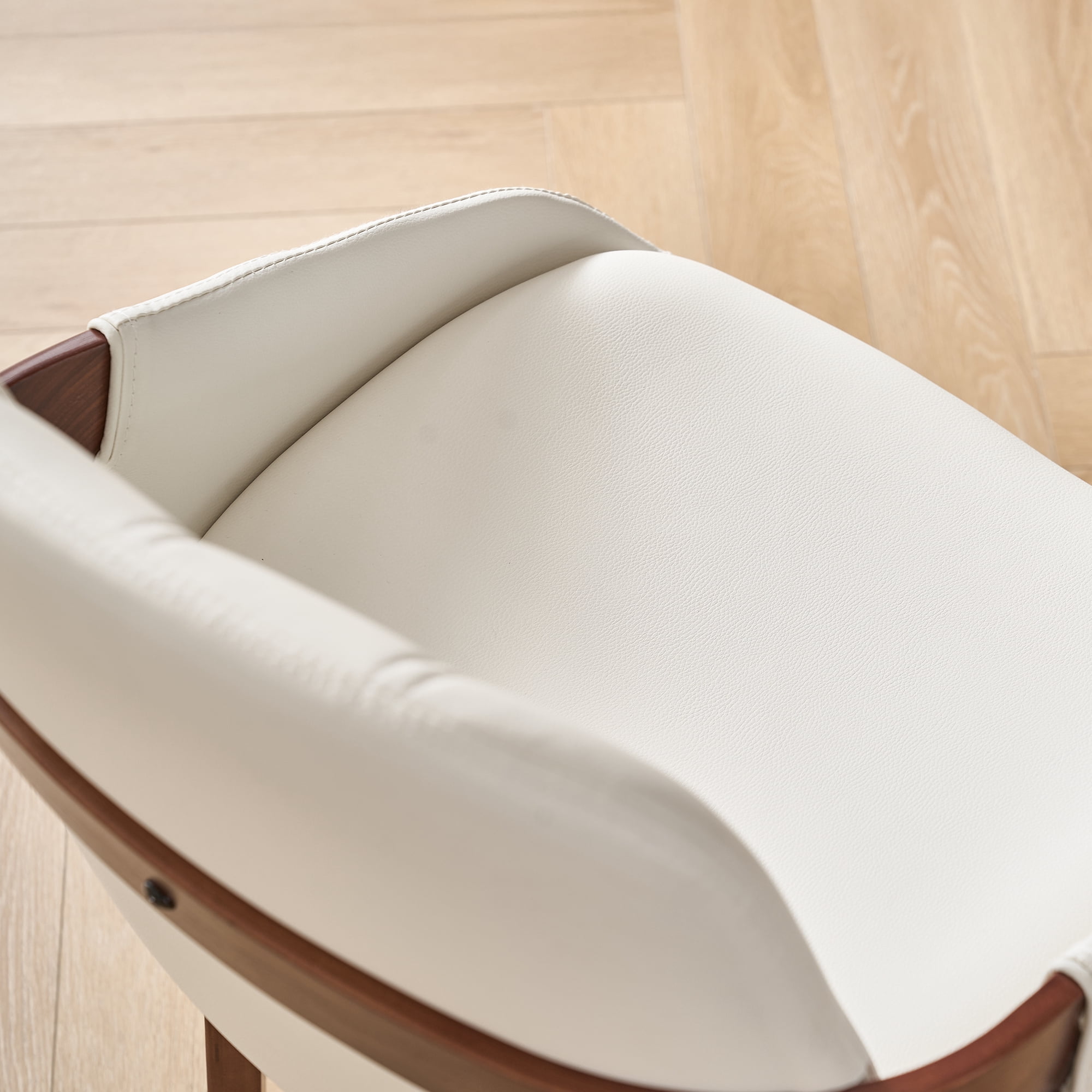 Fahomiss Swivel Dining Chairs Set of 2, Mid-Century Modern White Leather Kitchen Chairs with Bentwood Legs