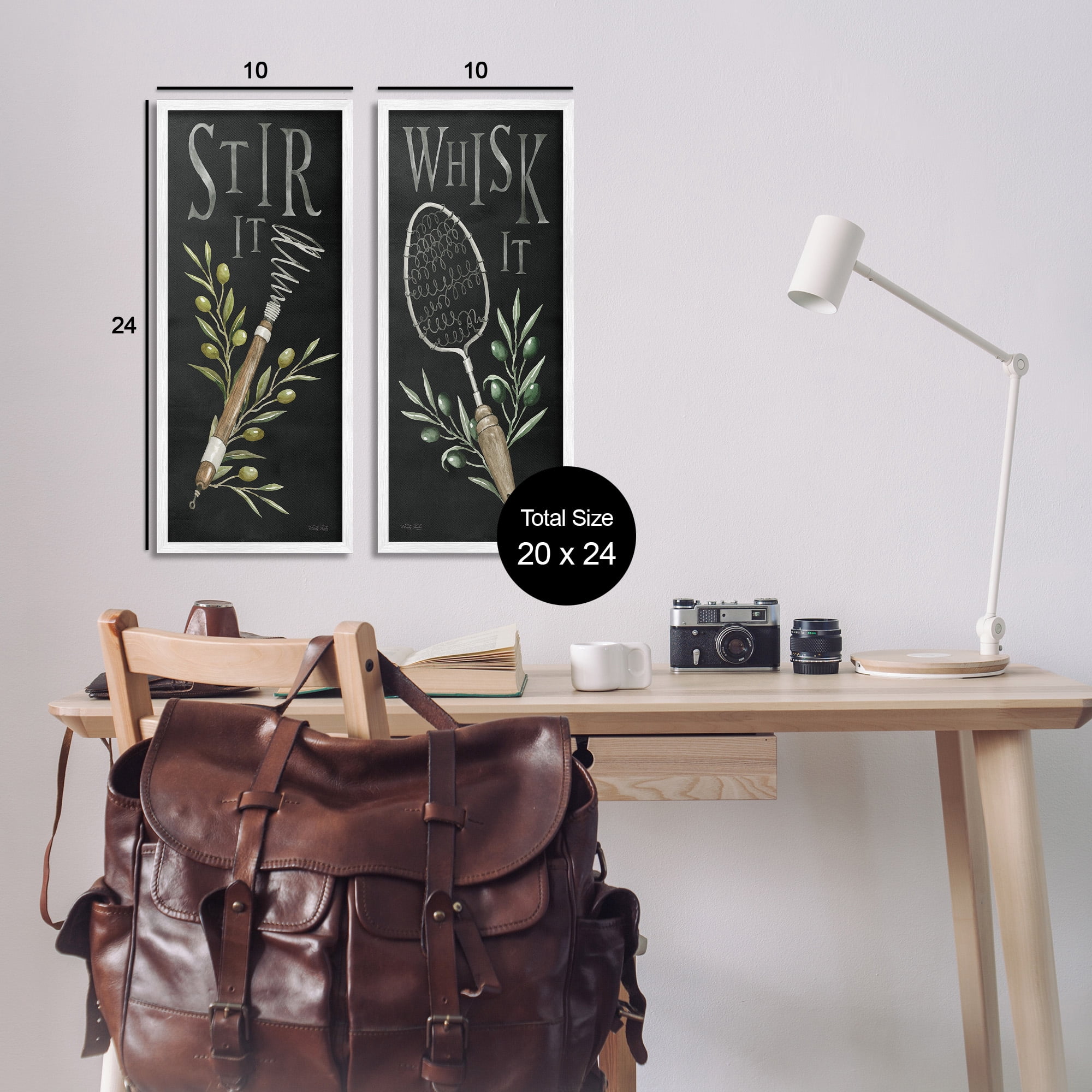 Stupell Industries Vintage Kitchen Phrases Botanical & Floral Painting White Framed Art Print Wall Art, 10 x 24, Set of 2