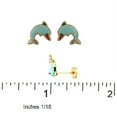 thumbnail image 2 of 18k Yellow Gold Green Enamel Dolphin Earrings with covered screwbacks (9mm), 2 of 3