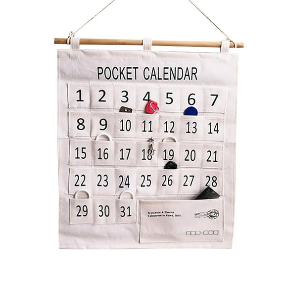 31-Pockets Pocket Chart, Cotton and Linen Morning Check, Wall Hanging Organizer