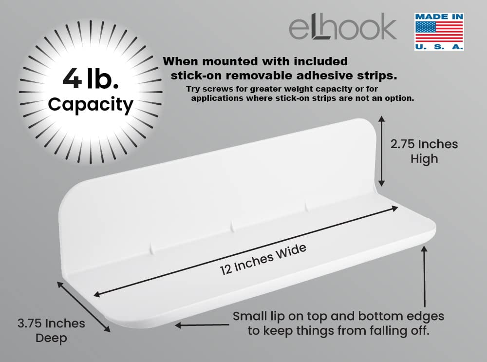 eLhook Made in USA White Stick-On Removable Adhesive Floating Wall She —  CHIMIYA