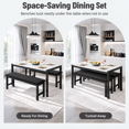 thumbnail image 5 of PAPROOS Dining Table Set for 4, 3-Piece Kitchen Table Set with 2 Velvet Benches, Metal Frame, Modern Dining Room Set for Home, Cafeteria, Bar, White + Black, 5 of 8