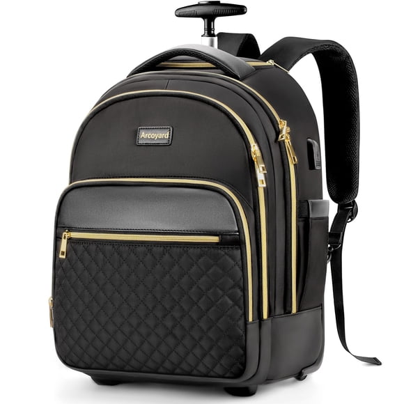 Arcoyard Small Rolling Backpack, Underseat Carry On Luggage For Adults With Wheels, 15.6 Inch Wheeled Backpack for Women, Travel Roller Backpack, Rol