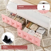 Homfa Full Bed Frame with 2 Drawer, Canopy Bed Frame with Storage & Upholstered Headboard for Bedroom, Curtain Not Included, Pink