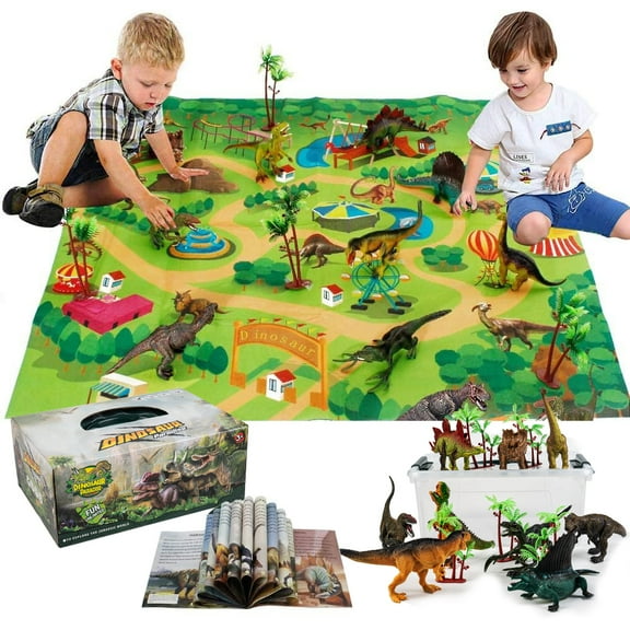 Dinosaur Toys with Play Mat & Trees for Toddlers, Realistic Jurassic Dinosaur Figures to Create a Dino World Includes 9 Kinds of Dinosaurs, Gift for Toddlers Boys & Girls (Age 3 )