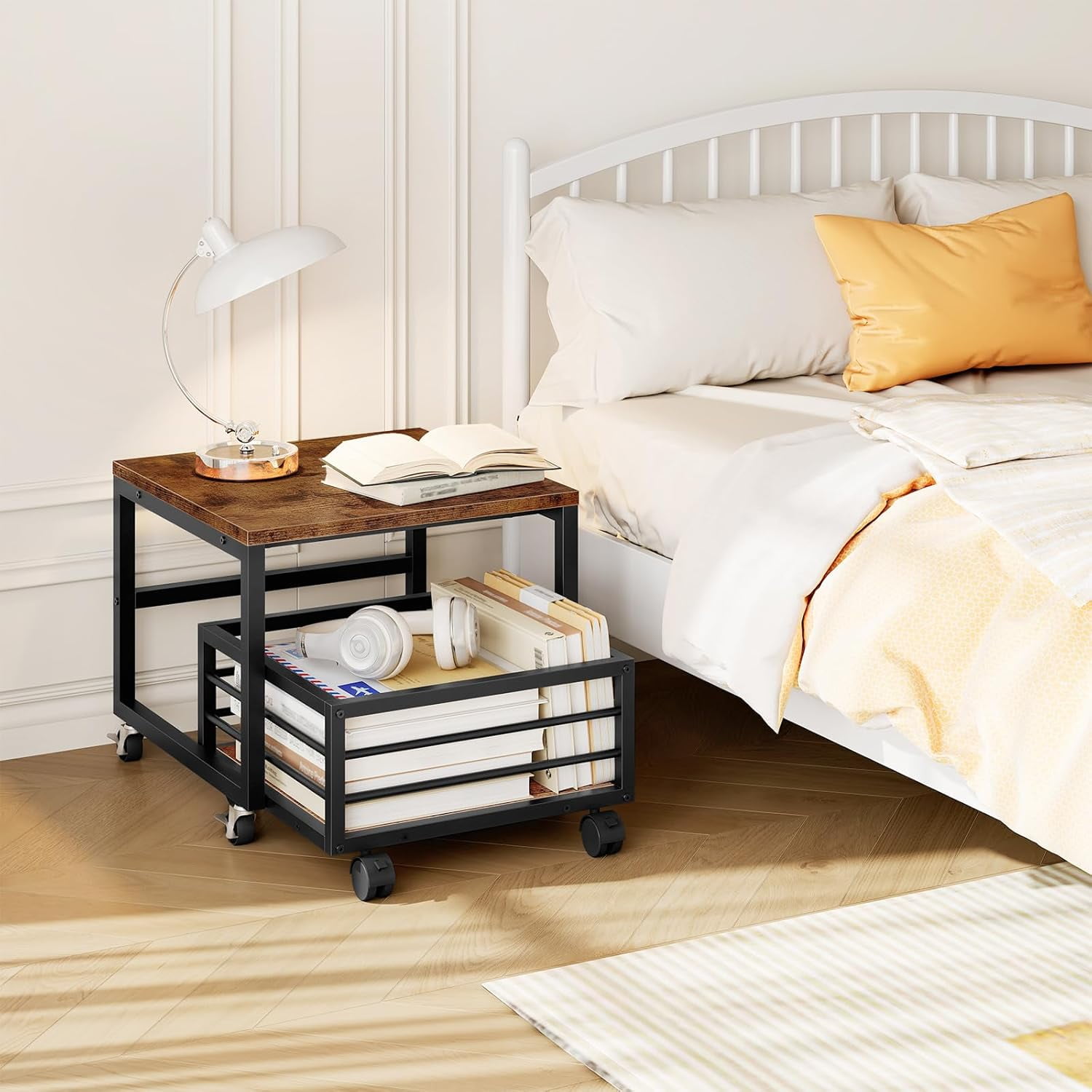 Mini Fridge Stand with Movable Storage Basket, Mini Fridge Cabinet with Wheels and Adjustable Feet, Sturdy Metal Frame, for Home, Apartment,Office, Dorm