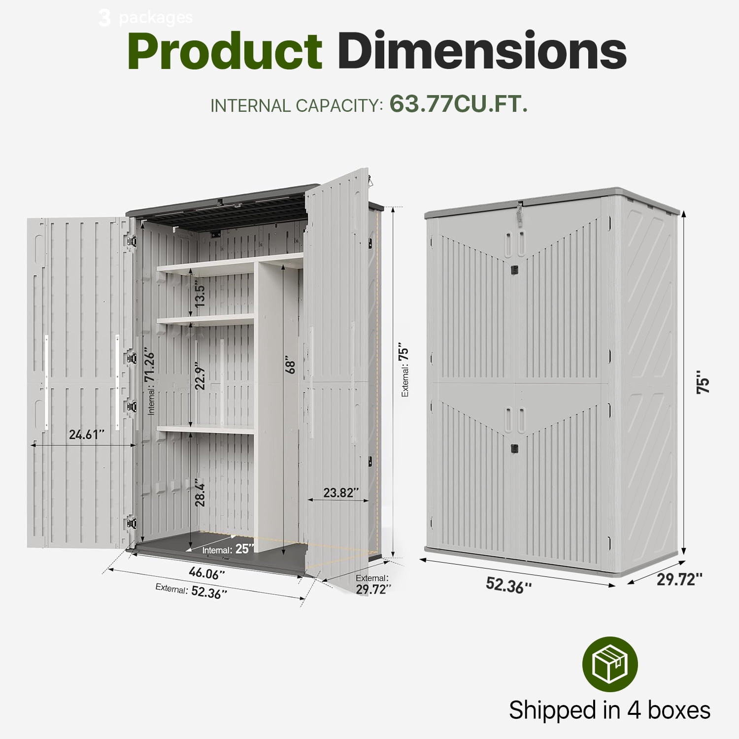 BaPiPro Outdoor Resin Storage Shed, 4.5 x 2.5 FT Lockable Garden Storage Cabinet, Heavy Duty HDPE Plastic Storage Cabinet with Storage Shelves, Weather Resistant for Patio, Backyard