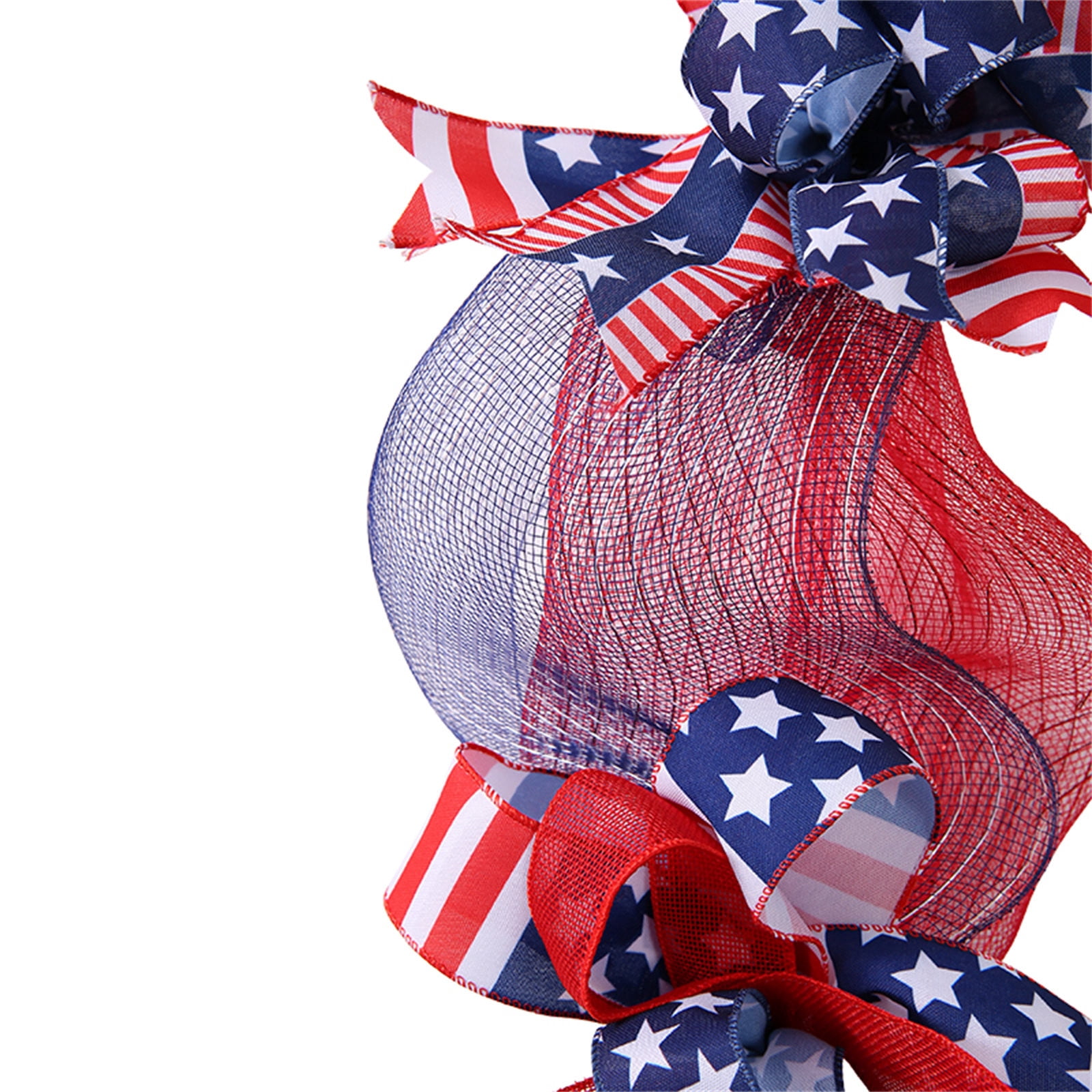 Independence Day Pull Flower 70.9 in, Red White Blue Mesh Ribbon Bow for Fireplace Door, 4th of July Party Decor with Star‑Spangled Flag