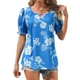 thumbnail image 6 of Hibeli Hawaiian Shirts for Women Puff Short Sleeves Tropical Print Top Vacation Outfits, 6 of 7