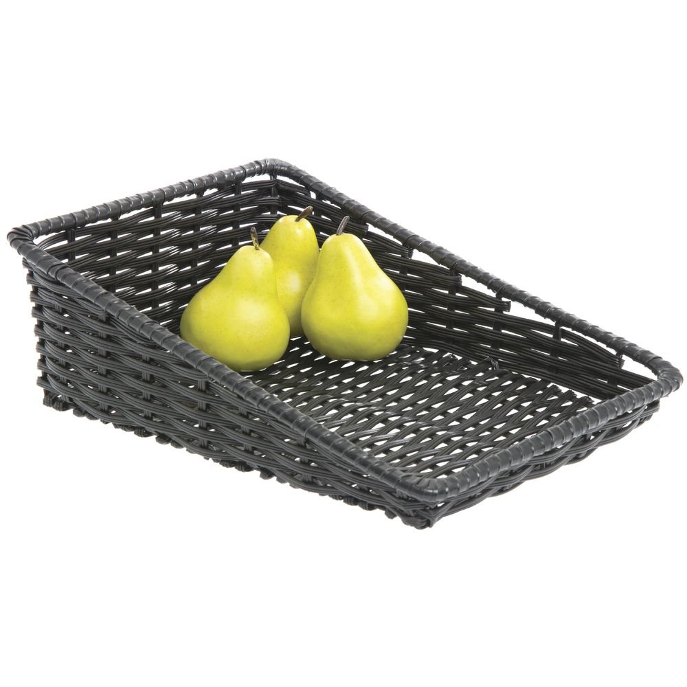HUBERT Wicker Look Tapered Storage Basket, Rectangular Black- 11 1/2"L x 16"D x 1 1/2" to 5"H